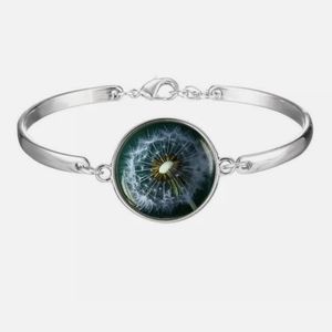 New Dandelion Glass Cabochon Silver Bracelet.